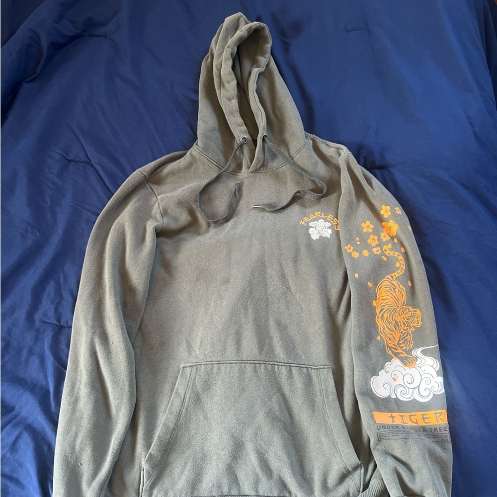 No Boundaries Olive Hoodie with Tiger and Floral Design